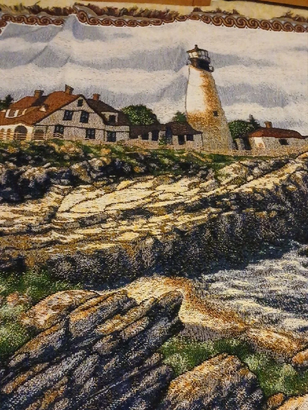 Coastal Lighthouse Woven Throw Blanket - Scenic Beach Tapestry
